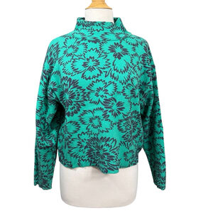 Maeve Anthropologie Floral Knit Mock Neck Sweater Green Black XS